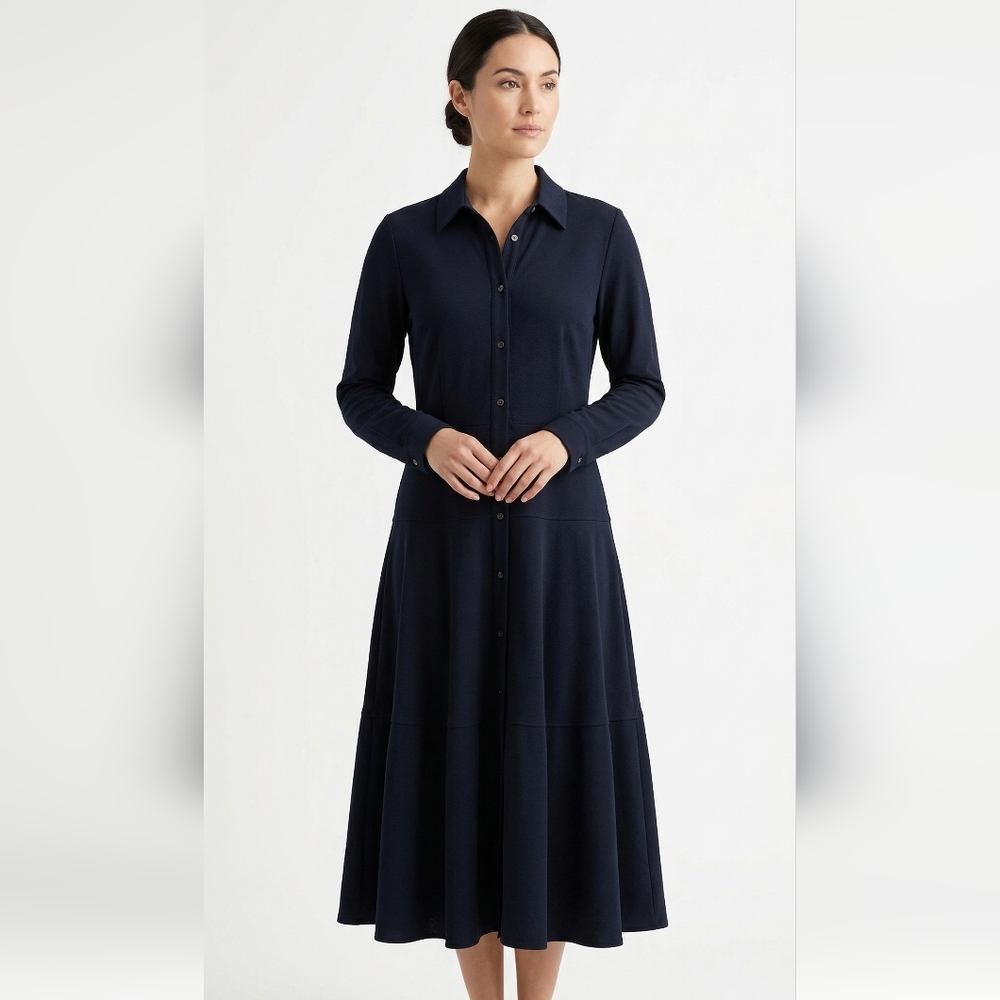 Tommy Hilfiger Navy Blue Shirt Dress Midi Preppy Classic Nautical 12